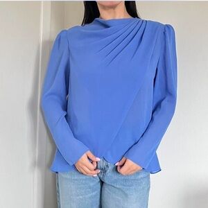 Chic Draped Blue Blouse for Women